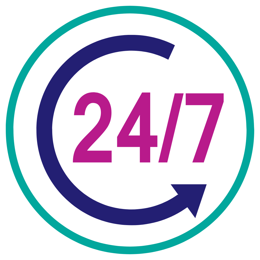 24/7 care with circle and arrow indicating services